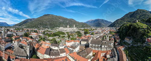 Drone view at the town of Bellinzona on Switzerland photo