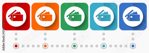 Credit card vector icons, infographic template, set of flat design  business symbols