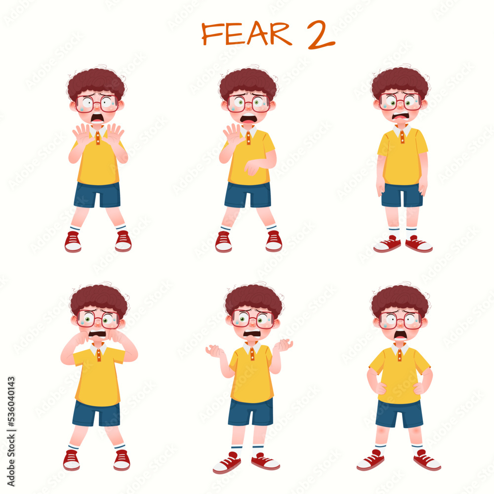 Set of kid boys showing fear expression.Vector illustration. Set of kid boys showing fear expression.Vector illustration.