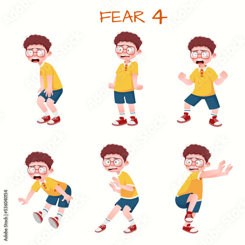 Set of kid boys showing fear expression.Vector illustration.