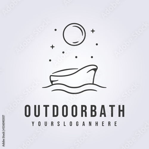 outdoor bath, bathtub line logo, take a bath under the moon vector illustration design