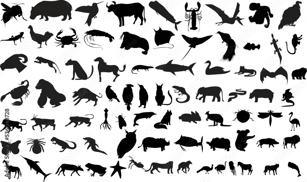 vector collection of animal silhouettes for collection and can be edited easily