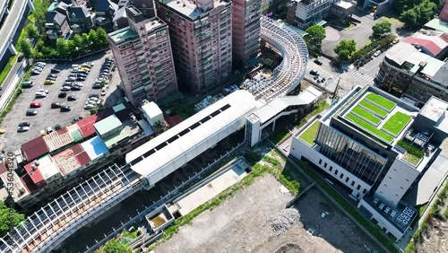 4K Aerial view of Xindian, Taiwan. Many famous buildings and canals. Metro and Subway central station. photo