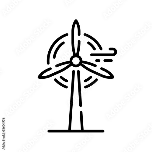 Eco Wind Turbine Green Energy Line Icon. Wind Mill Renewable Power Linear Pictogram. Ecology Generation Energy Farm Outline Icon. Ecological Windmill. Editable Stroke. Isolated Vector Illustration