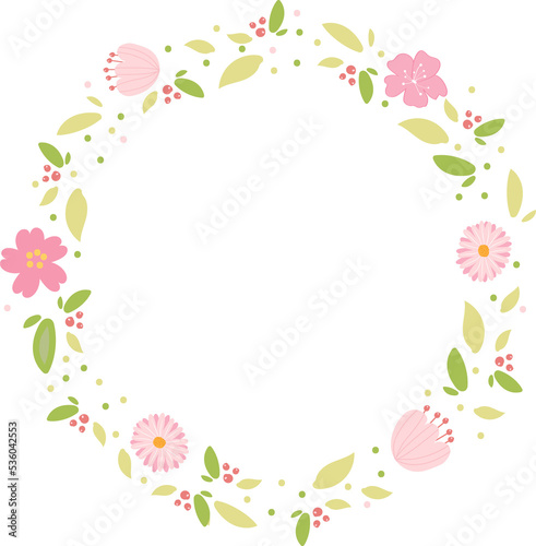 pink pastel daisy spring wreath doodle flat style