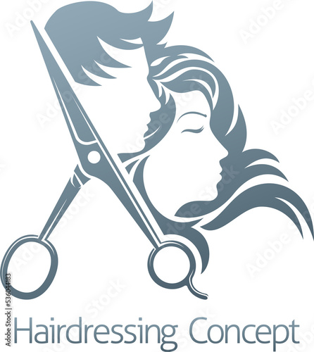 Hairdresser Hair Salon Scissors Man Woman Concept photo