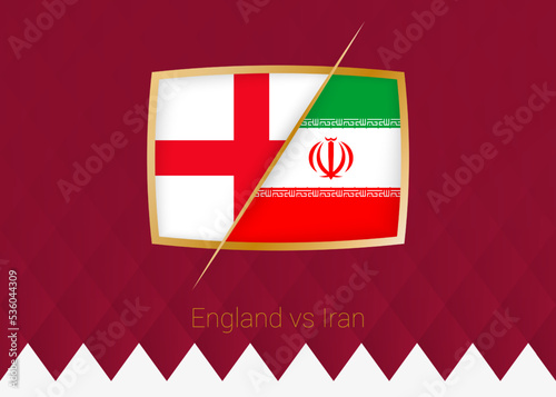 England vs Iran, group stage icon of football competition on burgundy background.