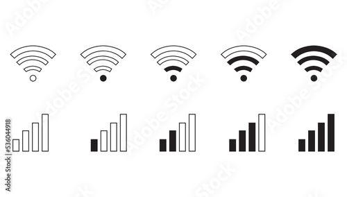 Wi-fi wireless icon collection. Mobile network GSM and Wi Fi signal strength set.
