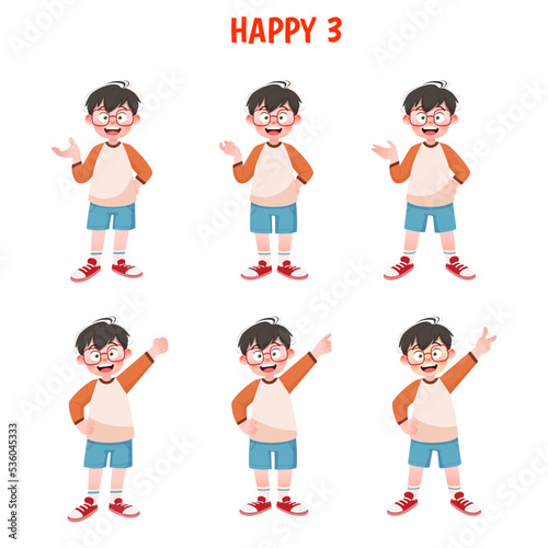 Set of kid boys showing cheerful expression.Vector illustration.
