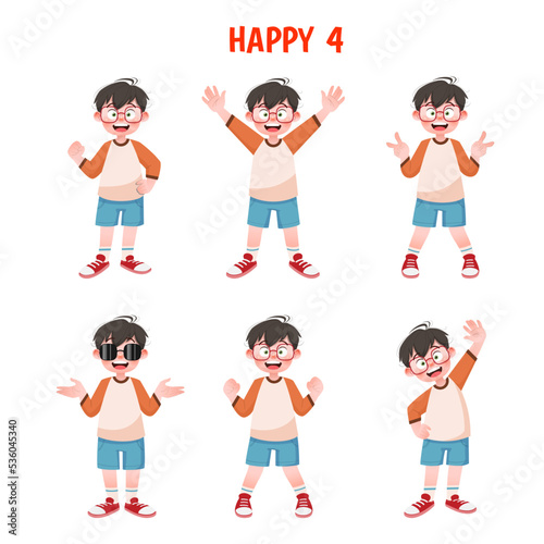 Set of kid boys showing cheerful expression.Vector illustration.
