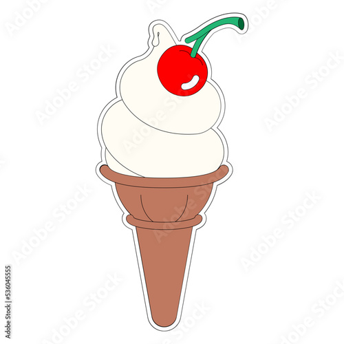 Ice cream cone sticker vector illustration in line filled design