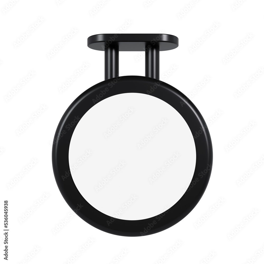 Blank round signboard. 3D signboard mockup on white background. 3D rendering. Blank round signboard. 3D signboard mockup on white background. 3D rendering.
