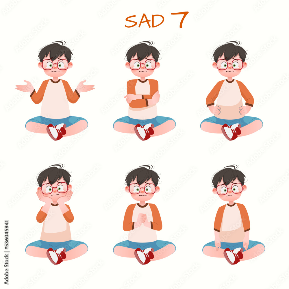 Set of kid boys showing sad expression.Vector illustration. Set of kid boys showing sad expression.Vector illustration.