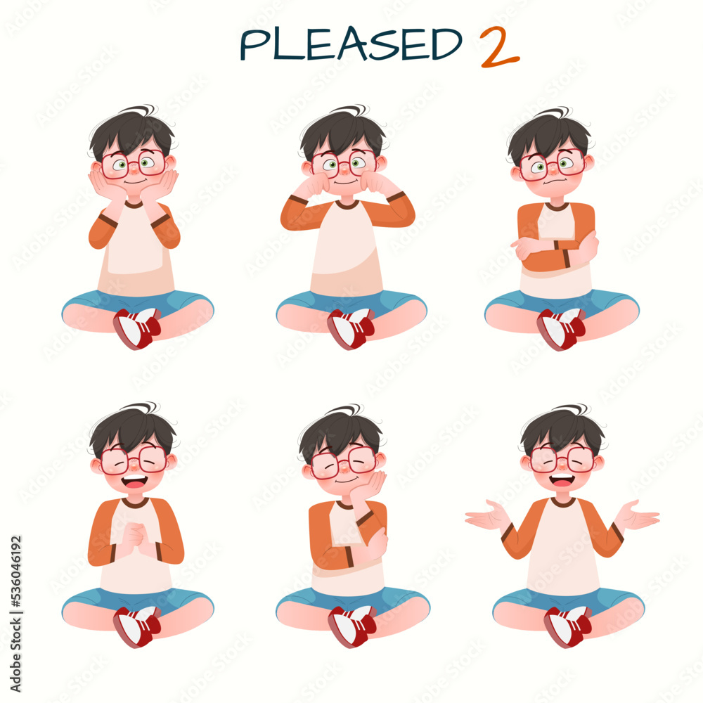 Set of kid boys showing pleased expression.Vector illustration. Set of kid boys showing pleased expression.Vector illustration.