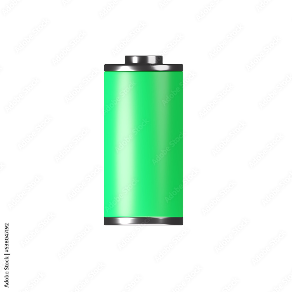 Battery 3d icon - full level capacity, energy load. Power charge level, lithium cell
