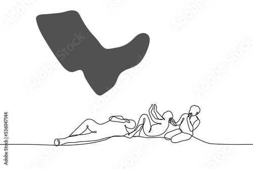big leg hung over frightened people - one line drawing vector. the concept of a state machine of violence against unarmed citizens, the use of force by power over disenfranchised people