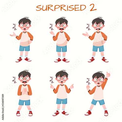 Set of kid boys showing surprised expression.Vector illustration.
