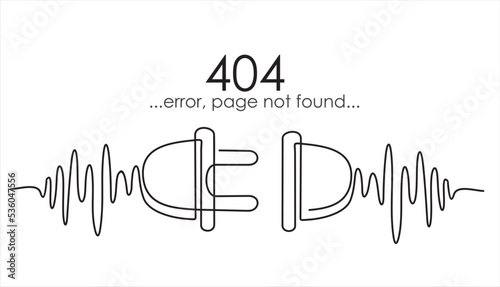 continuous One line drawing of Electrical outlet and plug unplugged. 404 error, page not found, connection error or time out. 