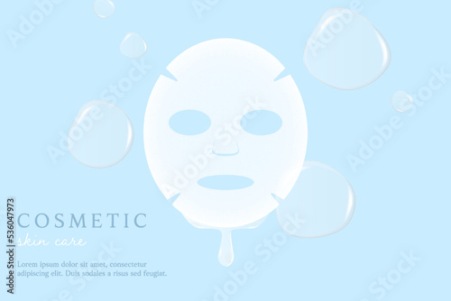 Cosmetics and mask ads template on blue background with essence.