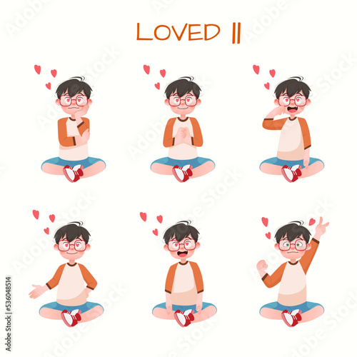 Set of kid boys showing love expression.Vector illustration.