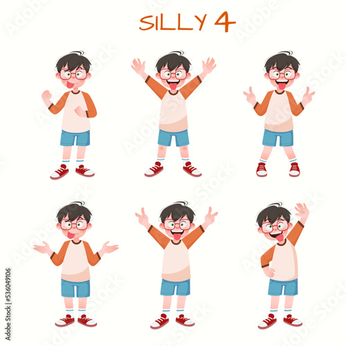 Set of kid boys showing silly expression.Vector illustration.