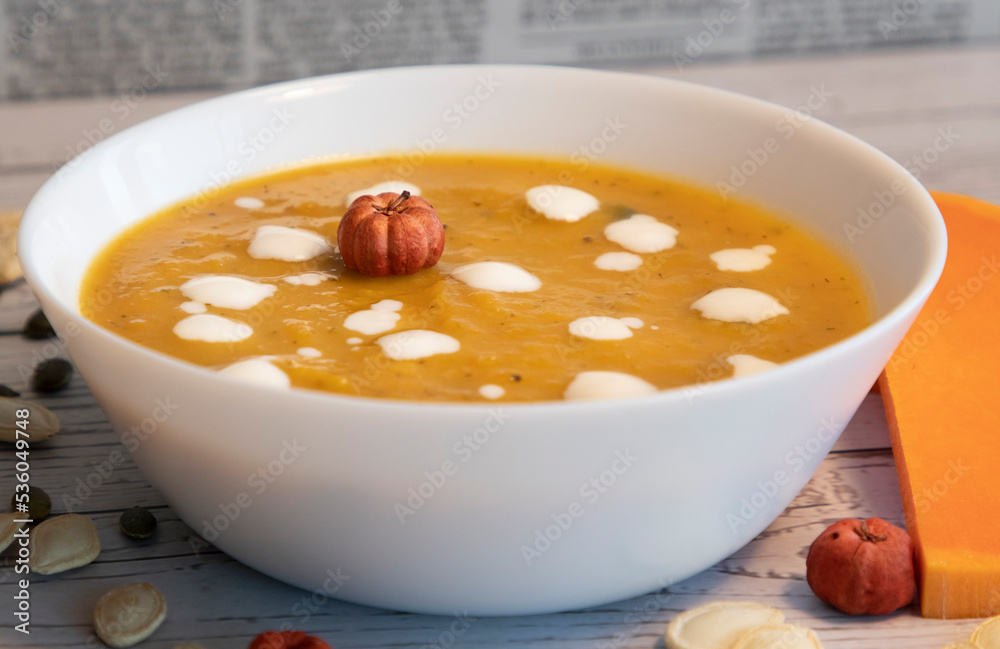 Fragrant homemade pumpkin soup with cream, tasty Fragrant homemade pumpkin soup with cream, tasty