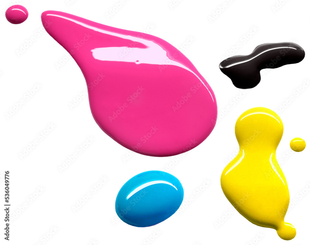 Drops of printing inks cyan magenta yellow black isolated Drops of printing inks cyan magenta yellow black isolated