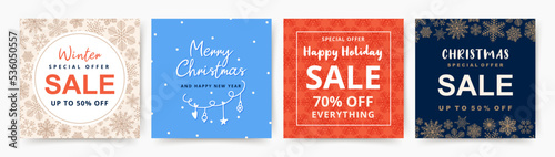 Christmas social media banners. Winter background. Holiday new year template for xmas festival, sale promotion, flyer or poster, story and web internet ads. Vector illustration