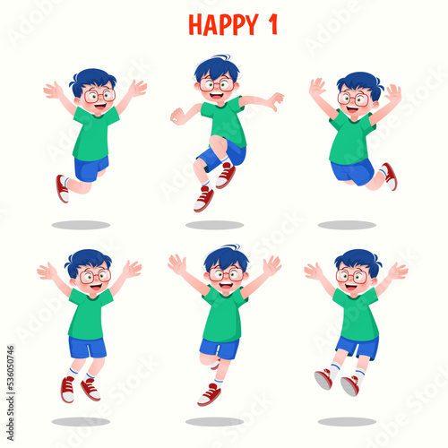 Set of kid boys showing cheerful expression.Vector illustration.