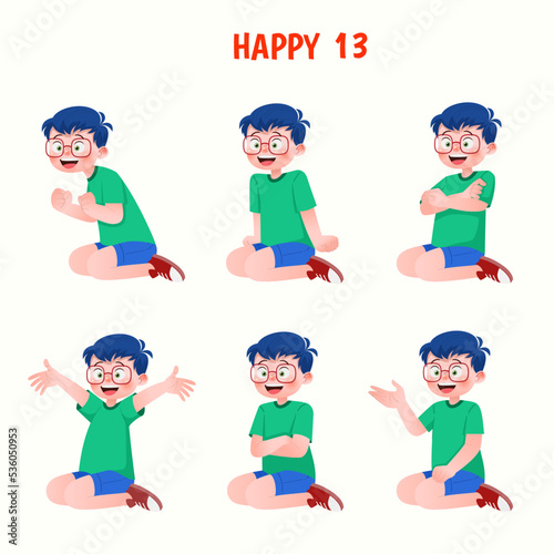 Set of kid boys showing cheerful expression.Vector illustration.