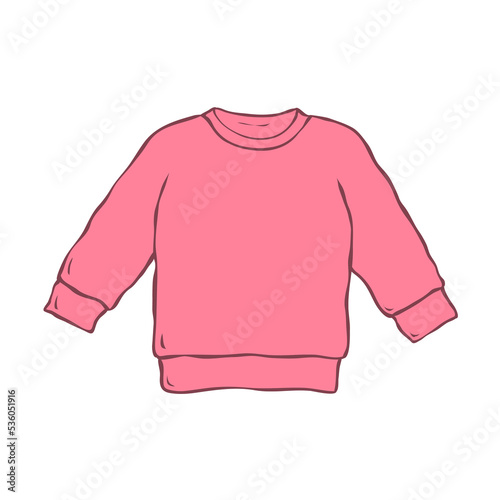 Pink sweater for baby girls. Clothes for a child. Fashion and beauty pullower. Cartoon vector illustration isolated on white background. Outline hand drawn style