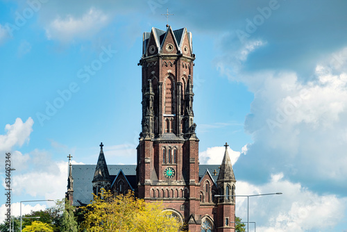 Tower of the Church of the Holy Sepulchre. St. Josef in Aachen is a former Catholic parish church, which is now used as a columbarium for urn burials under the name "Grabeskirche"