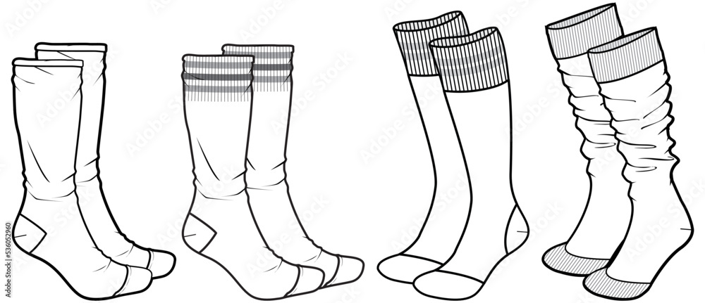 socks flat sketch vector illustration technical drawing template.  Stock-Vektorgrafik | Adobe Stock