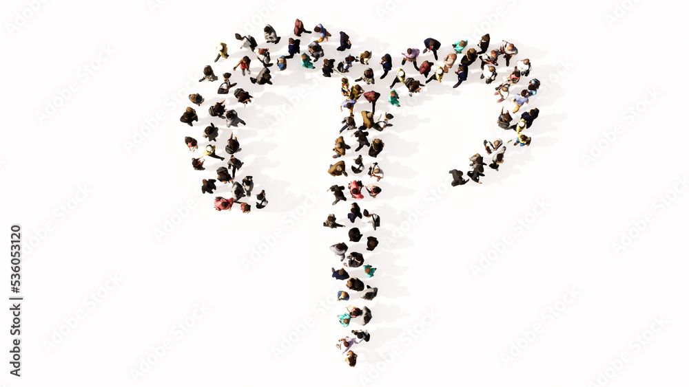 Concept or conceptual large gathering of people forming an aries zodiac sign on white background. A 3d illustration symbol for esoteric, the mystic, the power of prediction of astrology Concept or conceptual large gathering of people forming an aries zodiac sign on white background. A 3d illustration symbol for esoteric, the mystic, the power of prediction of astrology