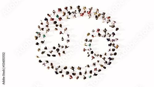 Concept or conceptual large gathering  of people forming an cancer  zodiac sign on white background. A 3d illustration symbol for  esoteric  the mystic  the power of prediction of astrology