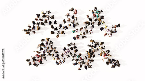 Concept or conceptual large gathering of people forming aquarius zodiac sign on white background. A 3d illustration symbol for esoteric, the mystic, the power of prediction of astrology