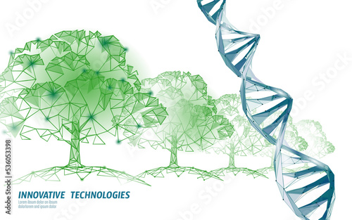 DNA evolution abstract tree. Ecology nature gene innovation technology business concept. GMO gene engineering plant organic science medical research. 3d render starry space vector illustration