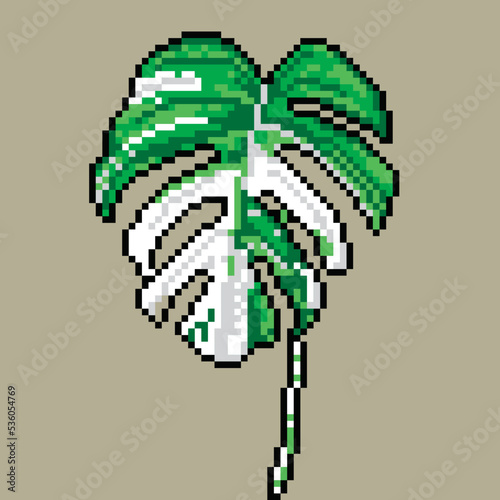 leaf with pixel art vector