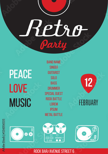 Retro party poster design template