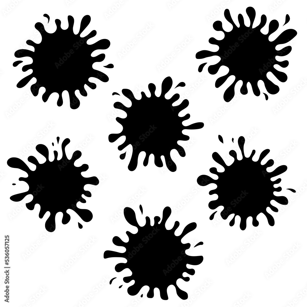 Black ink paint spots. Drops texture isolated on white background. Set for grunge splash textures. Vector illustration Black ink paint spots. Drops texture isolated on white background. Set for grunge splash textures. Vector illustration