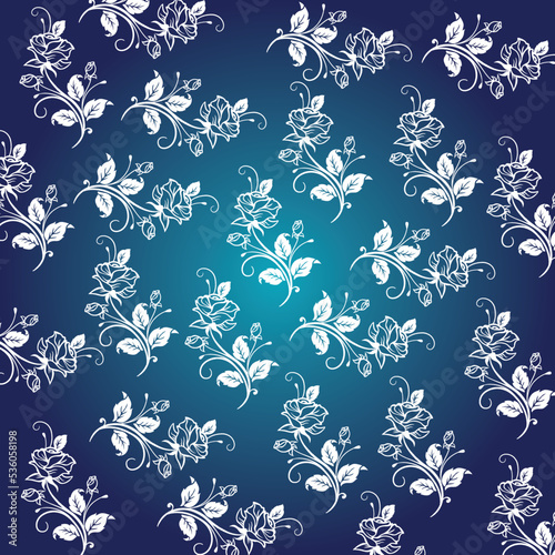 Blue background and white rose texture pattern