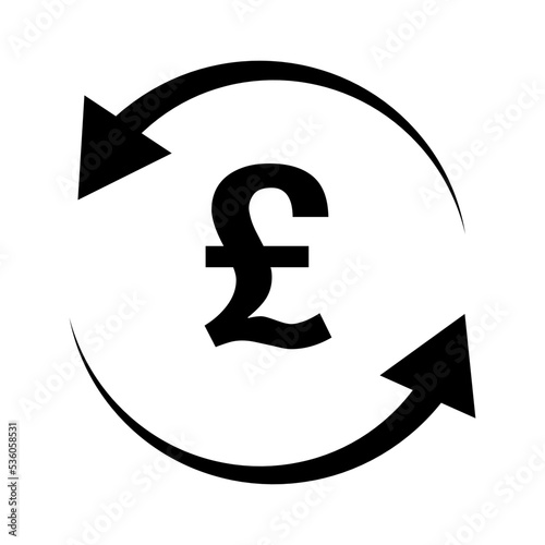 Rotating arrows and British pound icon. Currency exchange. Vector.