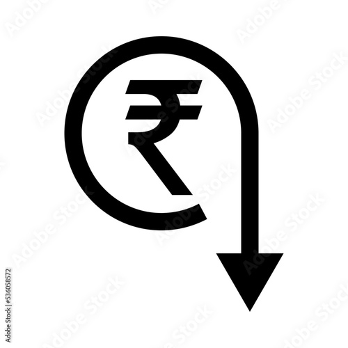 Indian rupee price fall icon. Vector.