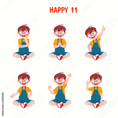 Set of kid boys showing cheerful expression.Vector illustration.