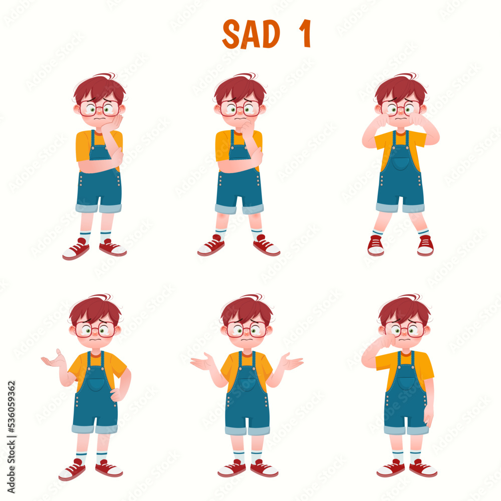 Set of kid boys showing sad expression.Vector illustration. Set of kid boys showing sad expression.Vector illustration.