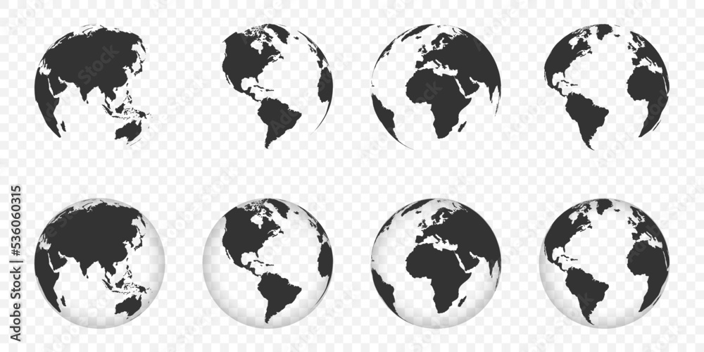 Earth Globe collection. World Map. Earth Map in Globe shape. Earth ...