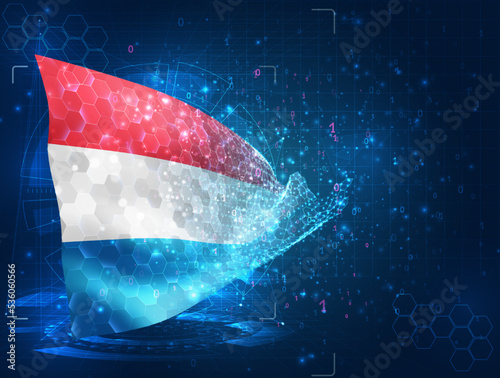 Luxembourg,  vector flag, virtual abstract 3D object from triangular polygons on a blue background