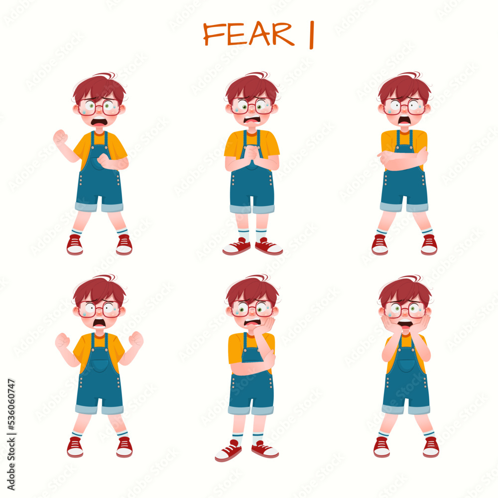 Set of kid boys showing fear expression.Vector illustration. Set of kid boys showing fear expression.Vector illustration.