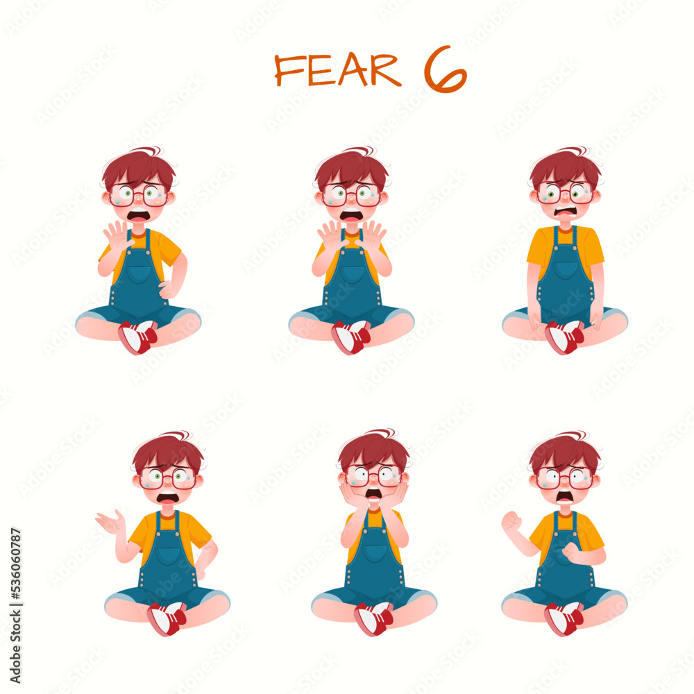 Set of kid boys showing fear expression.Vector illustration. Set of kid boys showing fear expression.Vector illustration.
