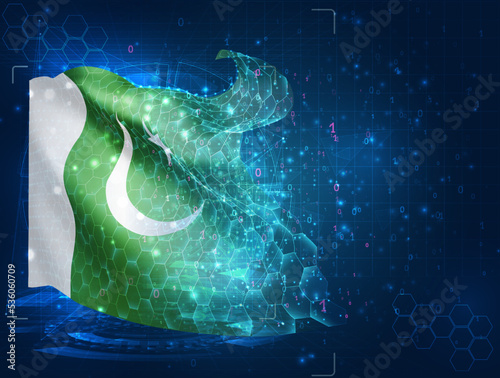 Pakistan,  vector flag, virtual abstract 3D object from triangular polygons on a blue background